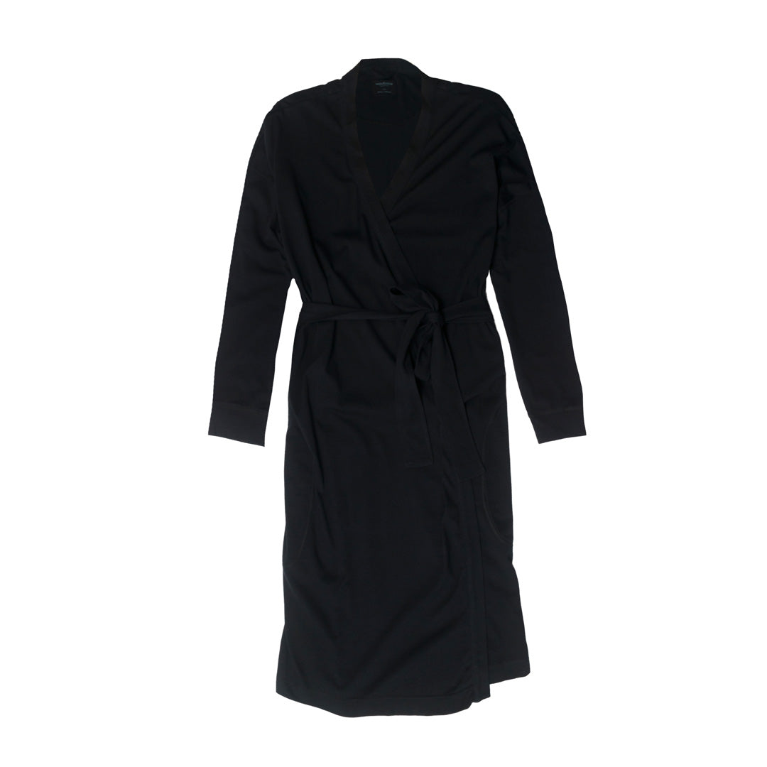 Black merino robe on a white background
