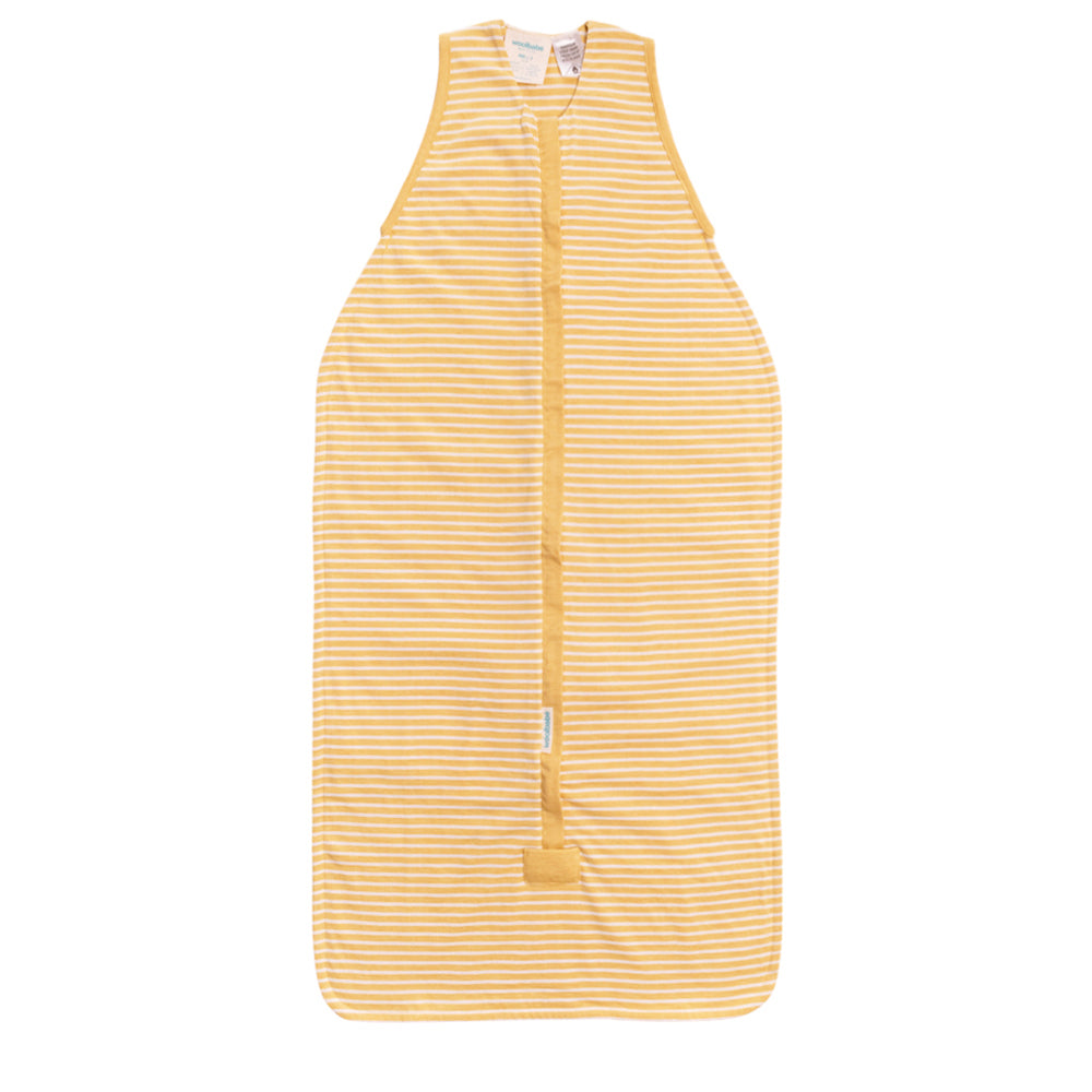 Yellow striped baby sleeping bag on a white background