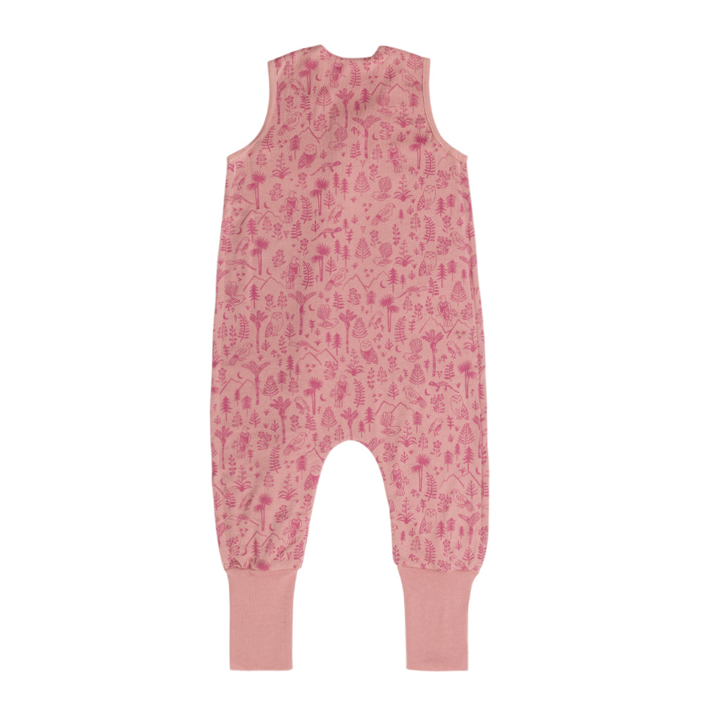 Pink children's onesie with a subtle pattern on a white background