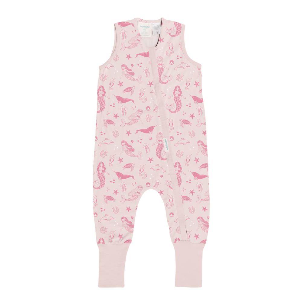 Pink children's onesie with mermaid pattern on a white background