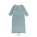 Light blue ribbed baby gown with long sleeves on a white background