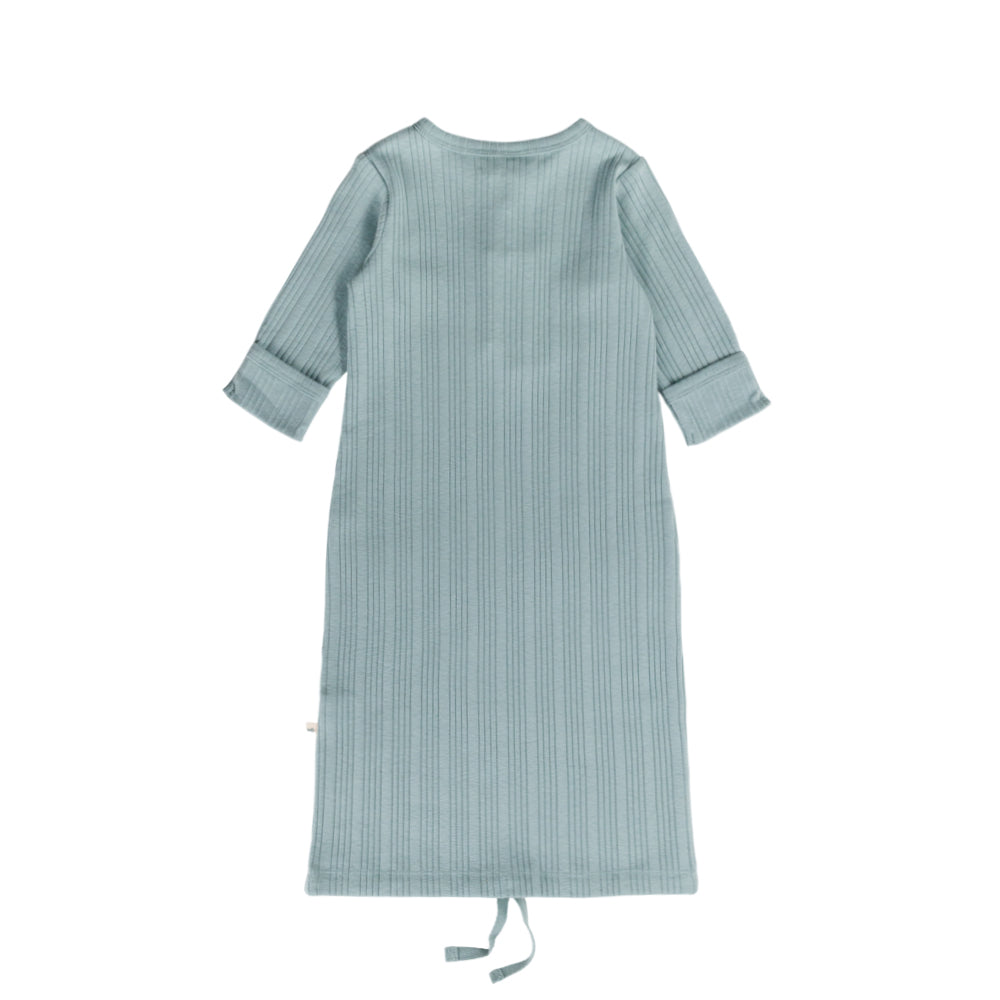 Light blue ribbed baby nightgown on a white background