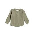 Green ribbed long-sleeve shirt on a white background