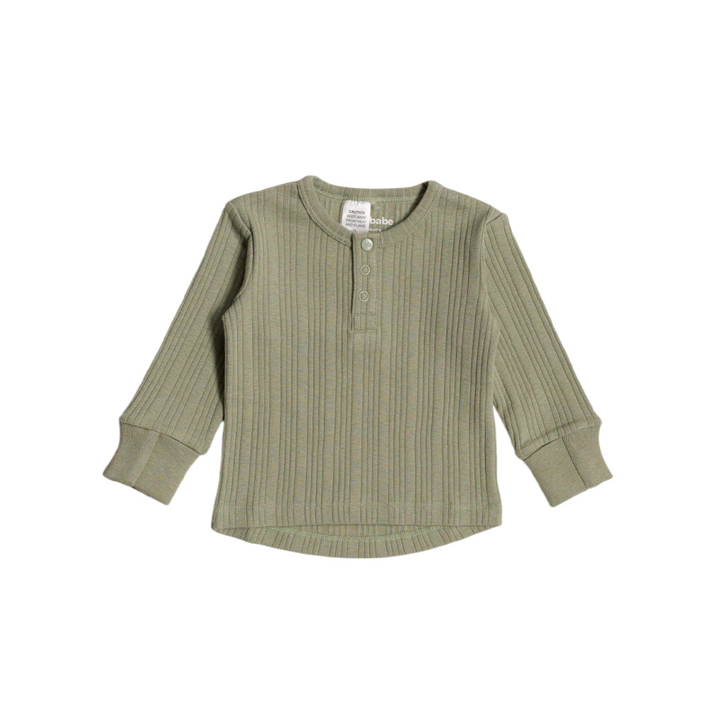 Green ribbed long-sleeve shirt on a white background