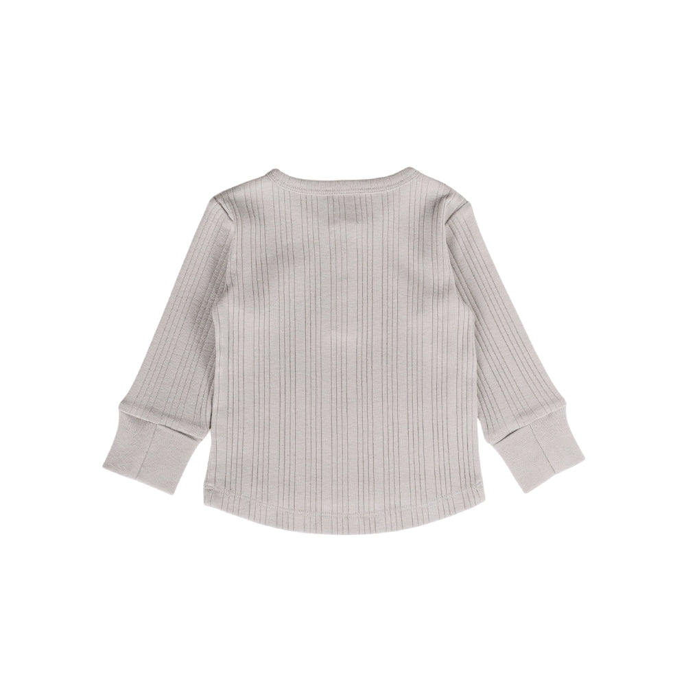 Merino Cotton Henley Top - Pebble Marl