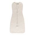 Beige merino marl woolbabe swaddle with a zipper on a white background