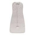 Light gray baby zip swaddle from woolbabe with a subtle pattern on a white background