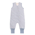 Blue and white striped toddler sleep suit on a white background
