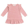 Pink merino nightgown with frill sleeves with star pattern on a white background
