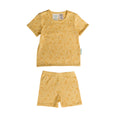 Yellow children'swoolbabe summer pyjamas with bee print  on a white background