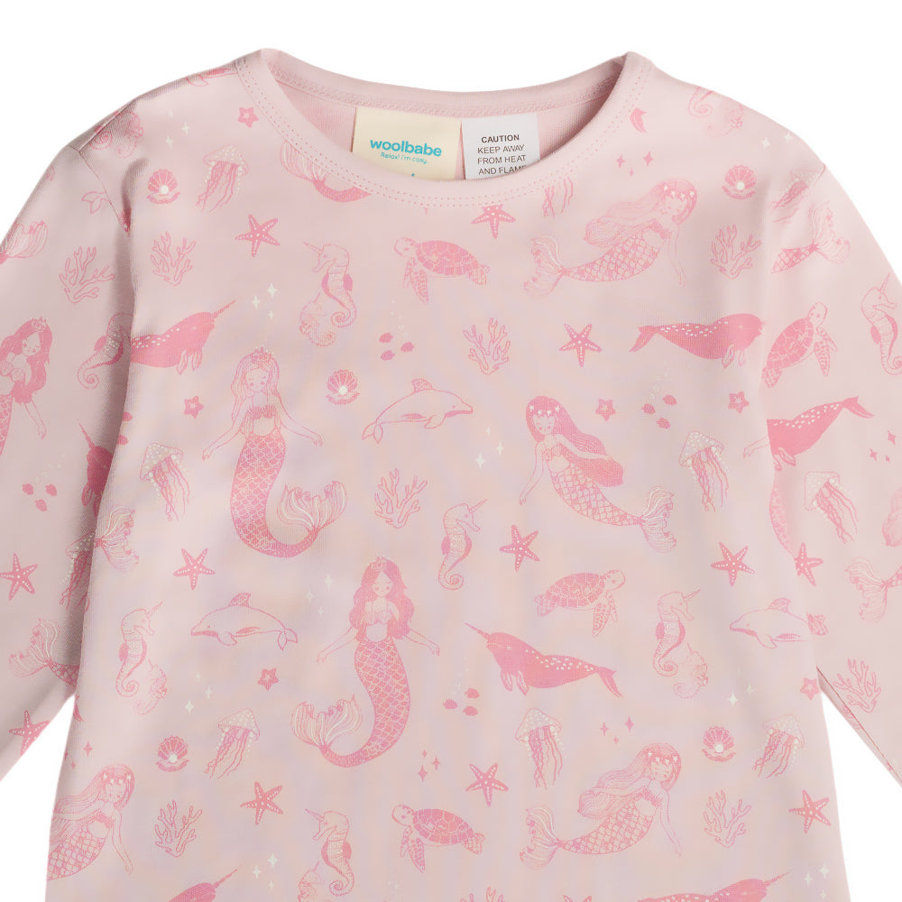 Pink children's sweatshirt with mermaid pattern on a white background