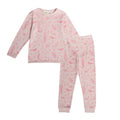 Pink children's pajama set with sea creature pattern on a white background
