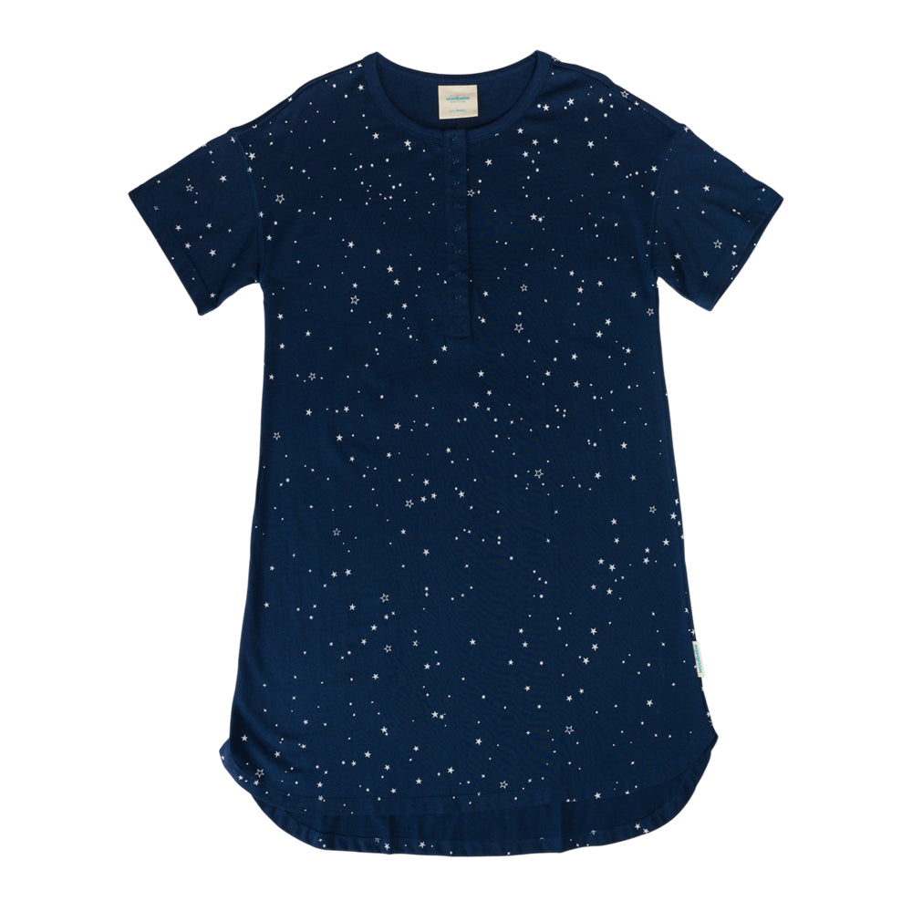 Navy blue shirt with star pattern on a white background