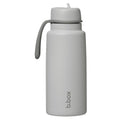 Gray water bottle with a handle on a white background