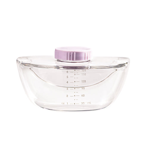 Clear tritan milk collector bottle with measurements on a white background