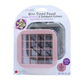 Pink bite-sized food and sandwich cutters in packaging with 'melii' branding.