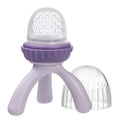 Purple baby feeder with white mesh on a white background