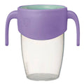 b.box Sippy Clear cup with purple handle and lid on a white background