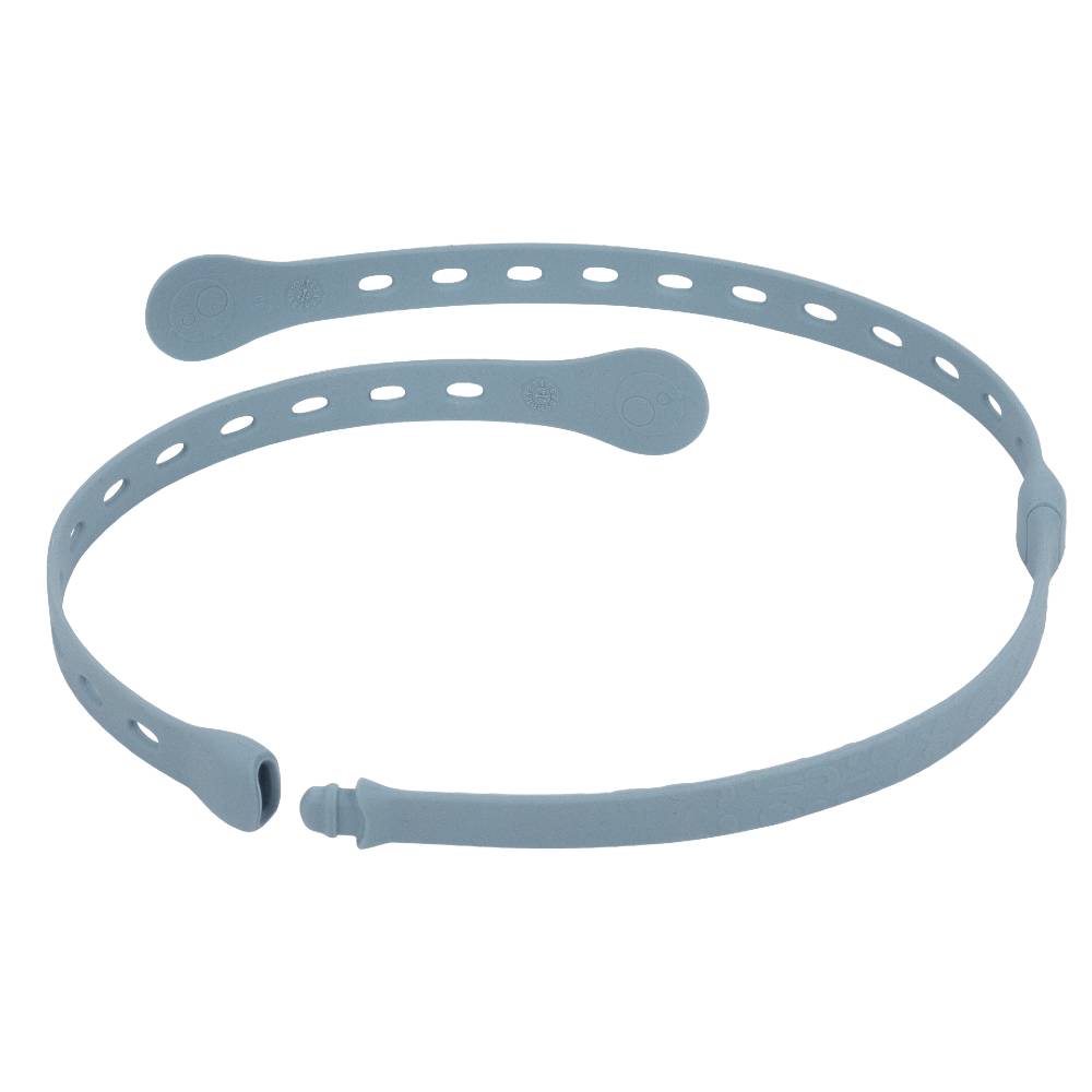 A light blue silicone cup strap with a quick-release clasp and multiple ventilation holes, shown on a plain white background.