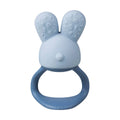 Blue rabbit-shaped b.box teething ring on a white background