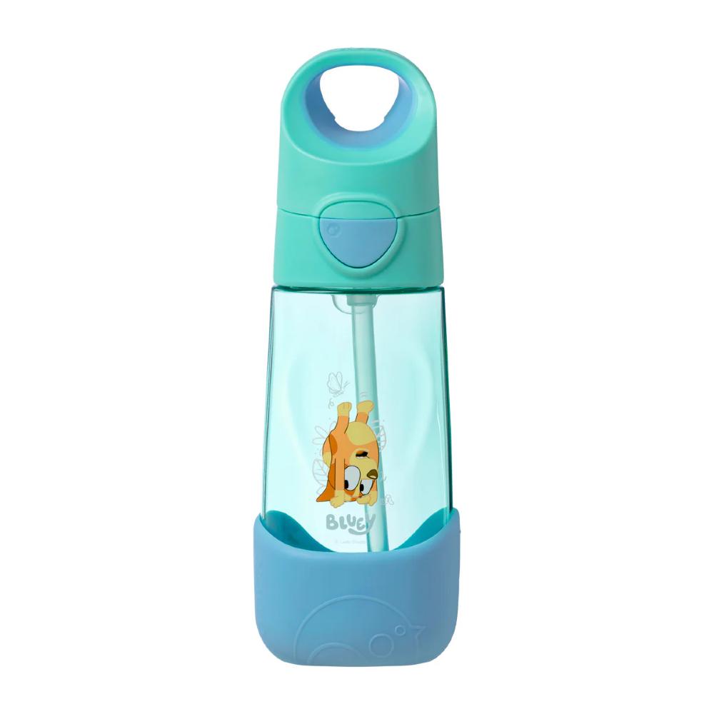 Children's water bottle with Bluey cartoon character on a white background