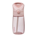 A pink b.box water bottle with a translucent pink body and a matching pink lid, shown on a solid white background.