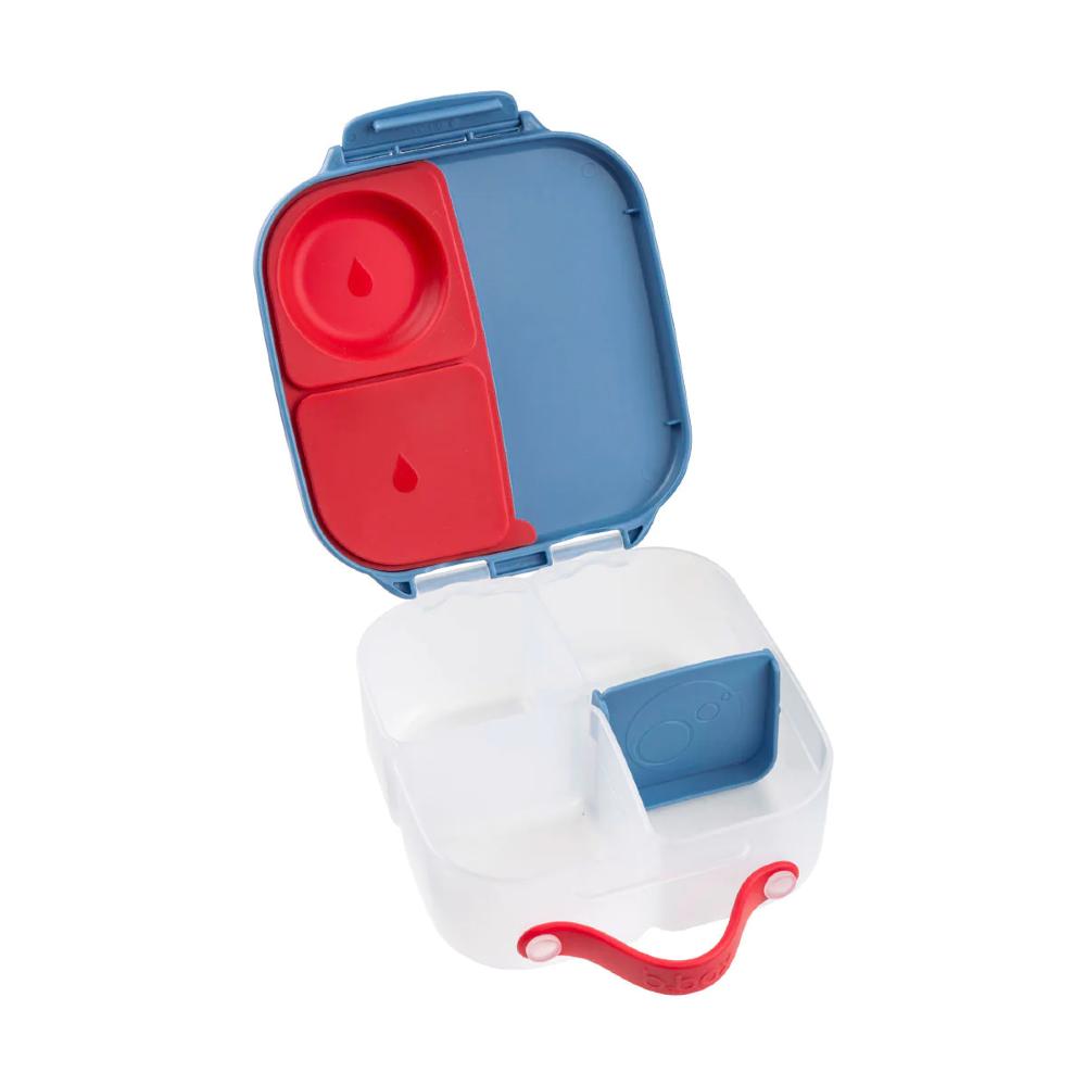 Colorful children's lunch box with compartments on a white background