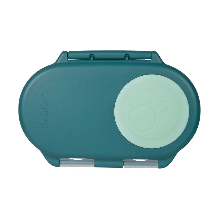 Teal snack container on a white background