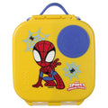 Yellow mini lunchbox with Spider-Man design on a white background