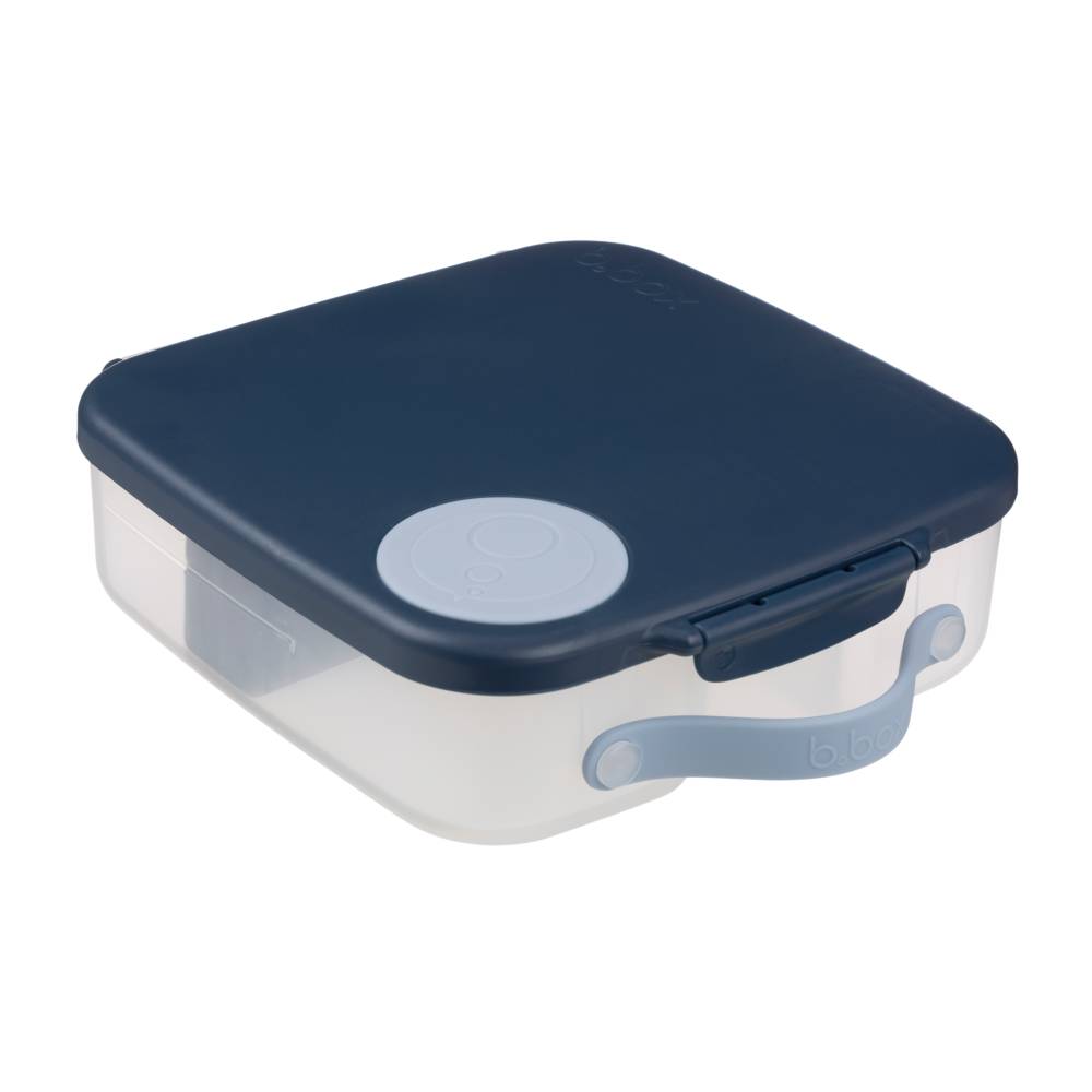 Rectangular lunchbox with navy lid on a white background