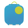 Blue and green mini lunchbox with a green lid on a white background