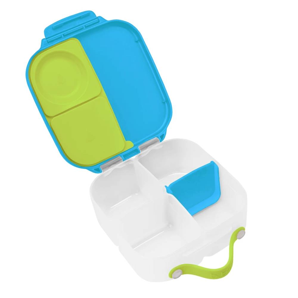 b.box mini lunchbox with blue, green, and white compartments on a white background