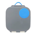 Gray mini lunchbox with a blue lid on a white background