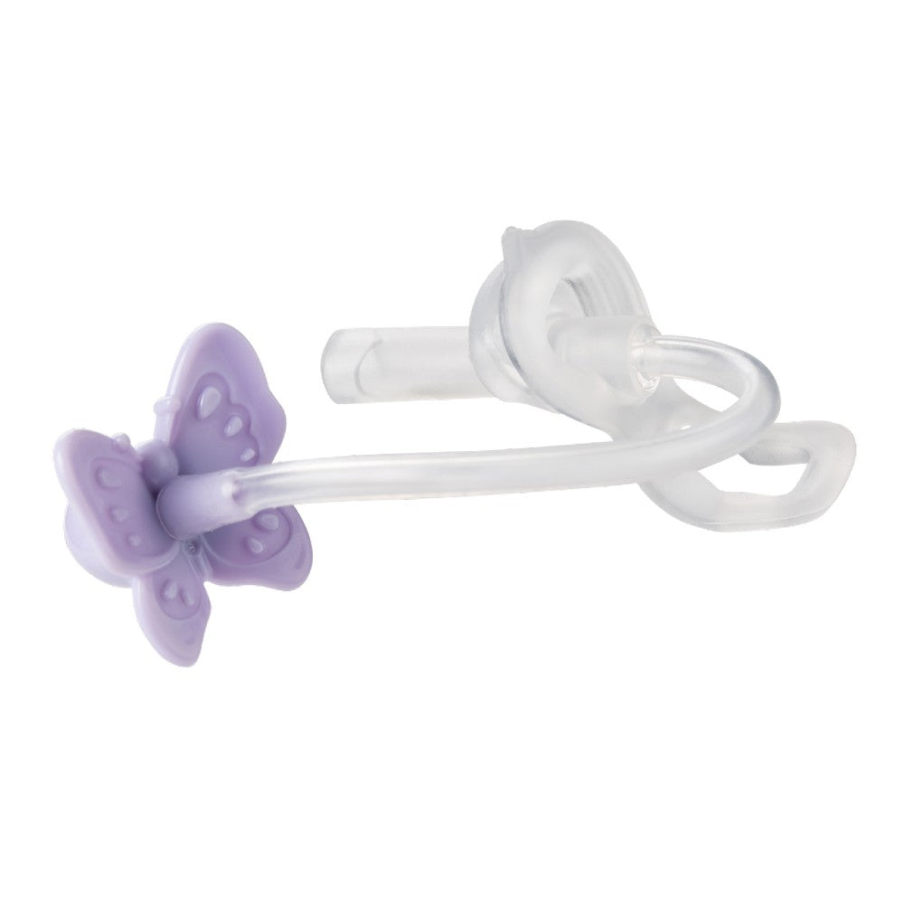 Butterfly-shaped weighted straw on a white background