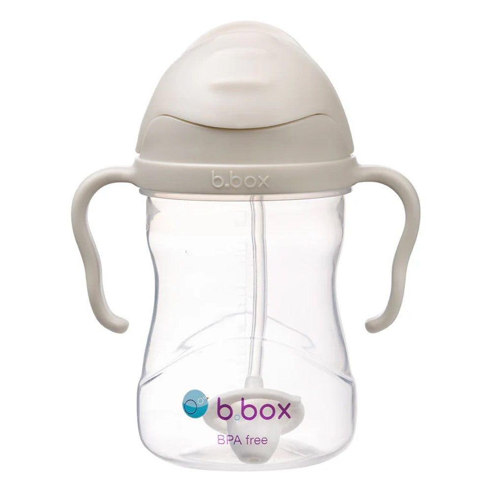 Sippy cup with handles and 'b.box' branding on a white background
