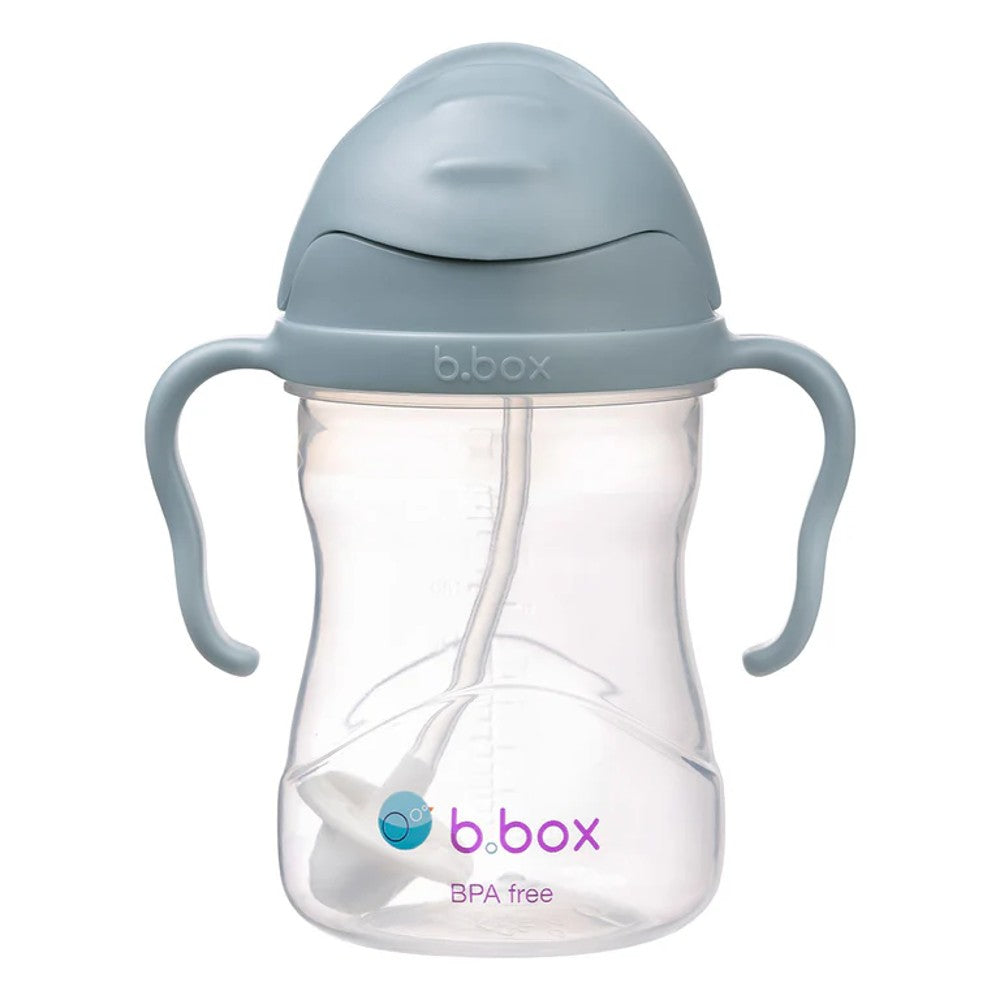 Sippy cup with handles and b.box branding on a white background
