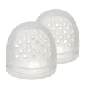 Two white silicone replacement pouches with holes on a white background