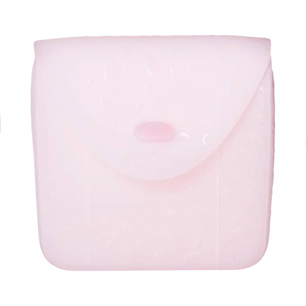 Pink silicone food pocket on a white background