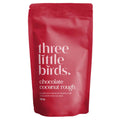 Three Little Birds red desert pouch against white background.