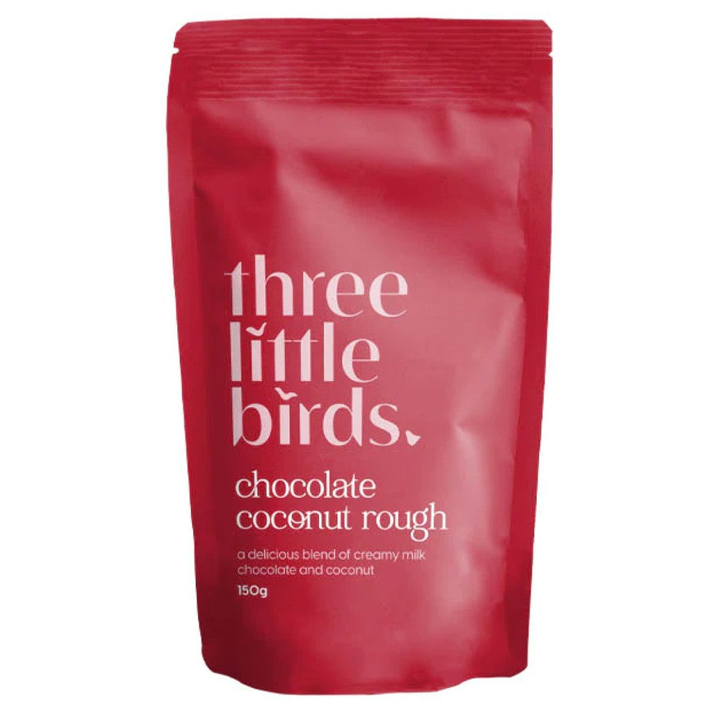 Three Little Birds red desert pouch against white background.