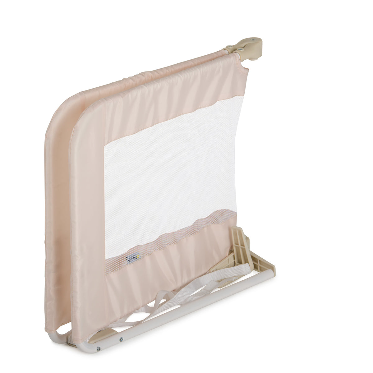 Foldable baby crib with mesh side on a white background
