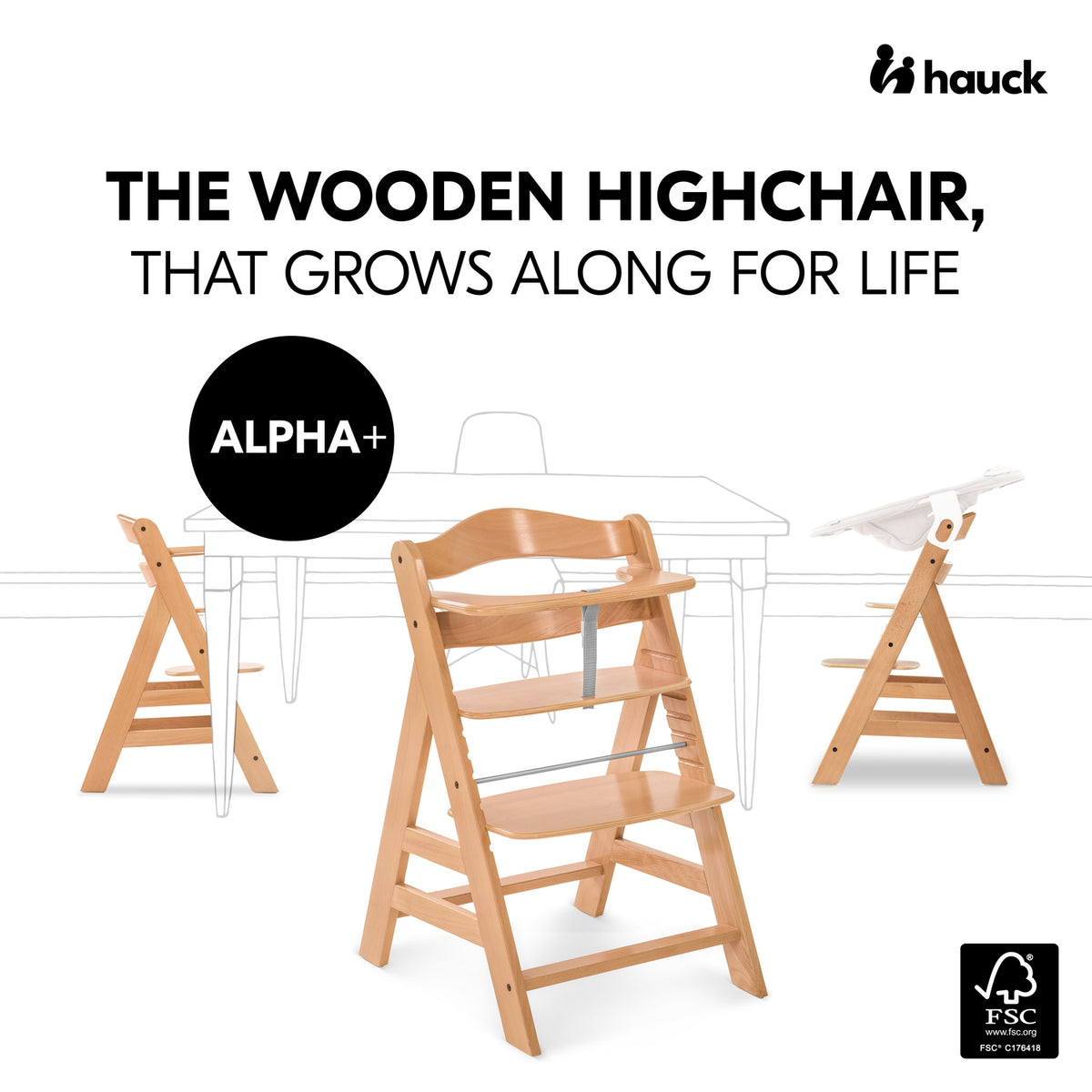 Alpha+ Wooden High Chair - Natural