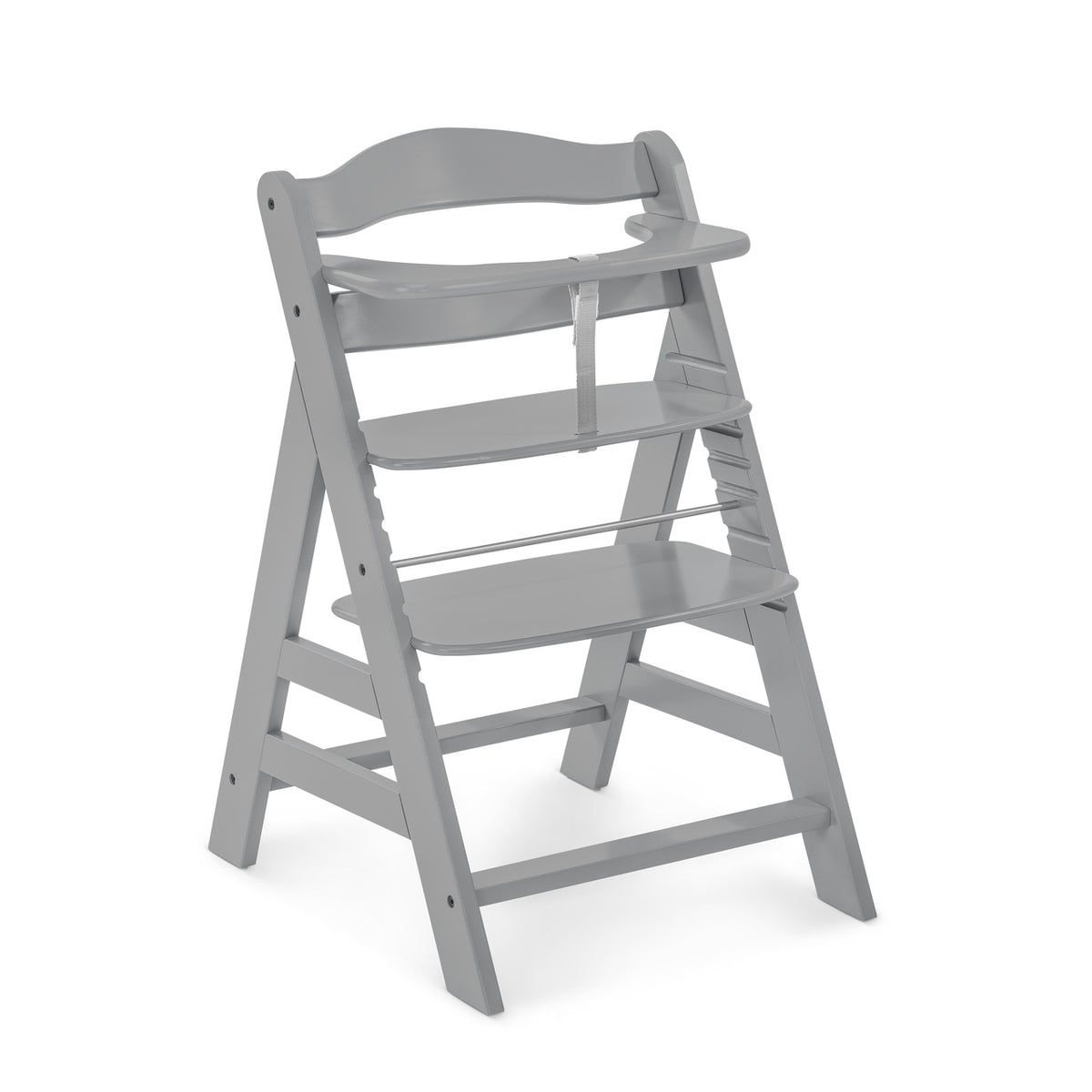 Gray Hauck wooden high chair on a white background