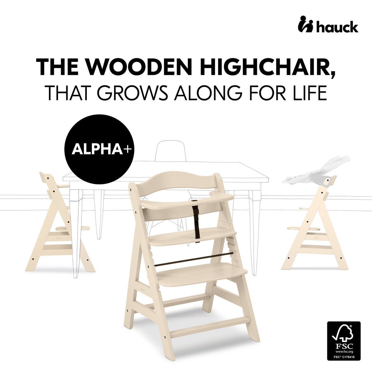 Alpha+ Wooden High Chair - Vanilla