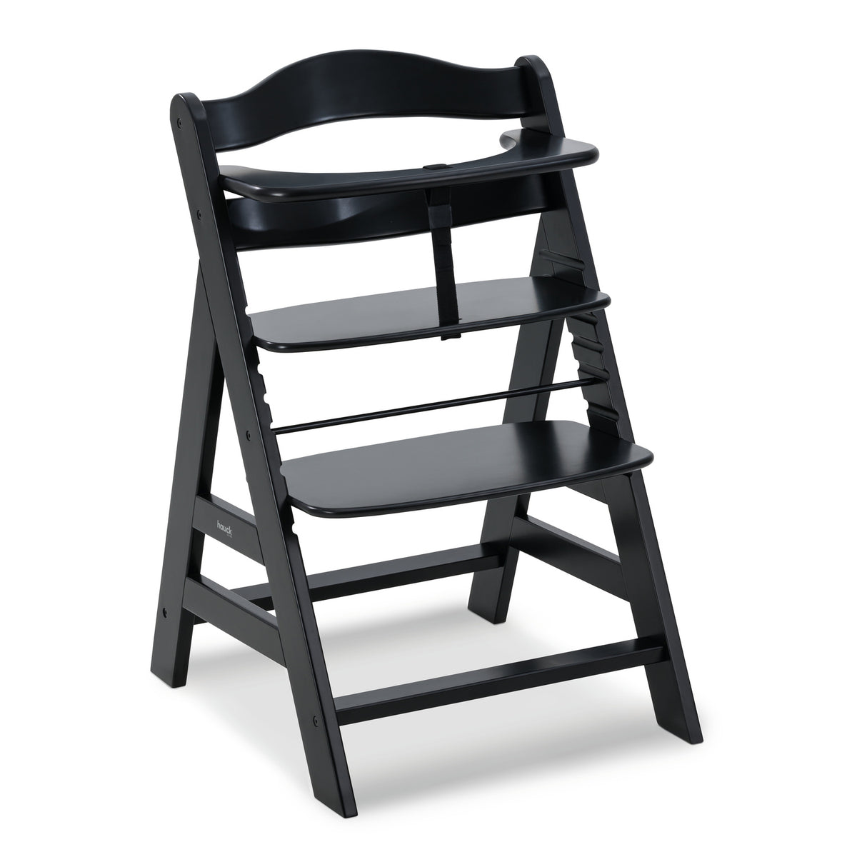 Black wooden Hauck high chair on a white background