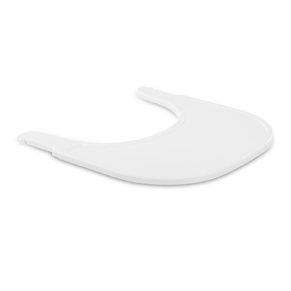 White plastic Hauck high chair tray on a white background