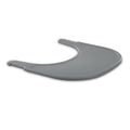Gray plastic high chair tray on a white background