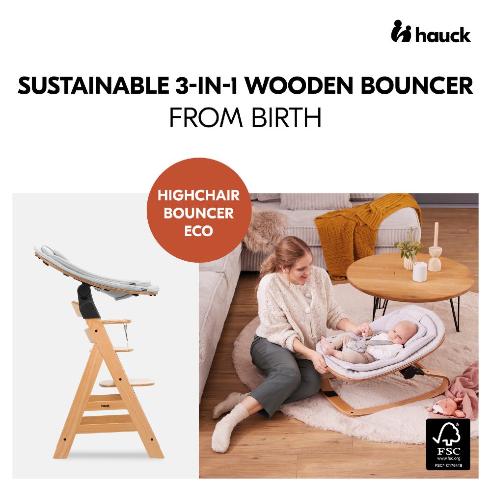 3-in-1 Wooden Bouncer Eco - Light Grey