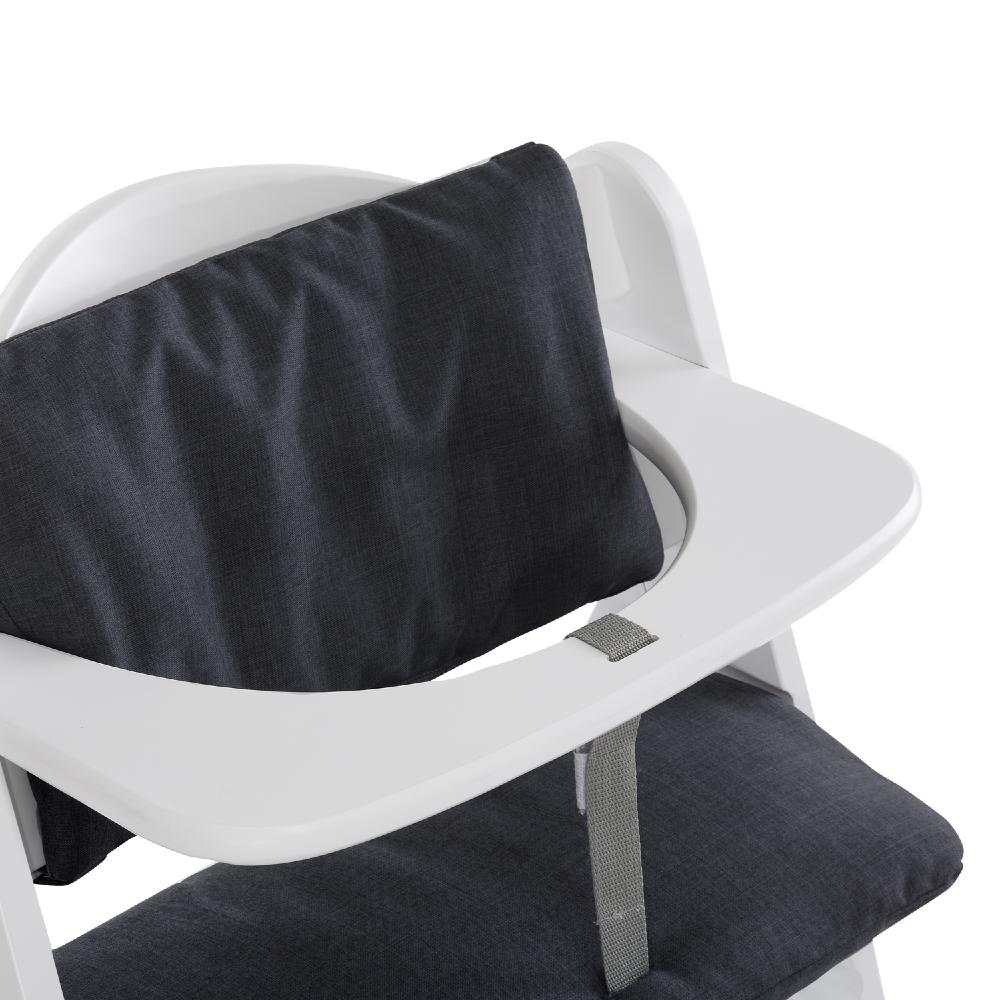 High chair with a black cushion on a white background