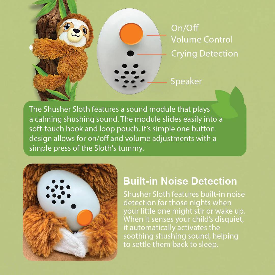 Shusher Sloth Sound Machine - Plush Soothing Companion